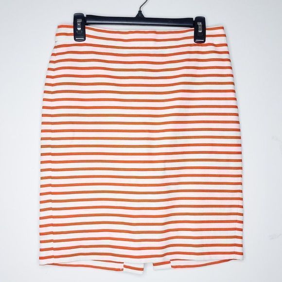 J Crew The Pencil Skirt Red and Cream Striped Size 4 - Picture 1 of 6